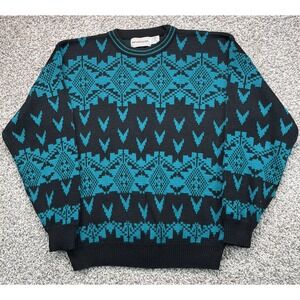 McGregor Men's Black Knit Sweater Size XL Fair Isle 90s Vintage Acrylic